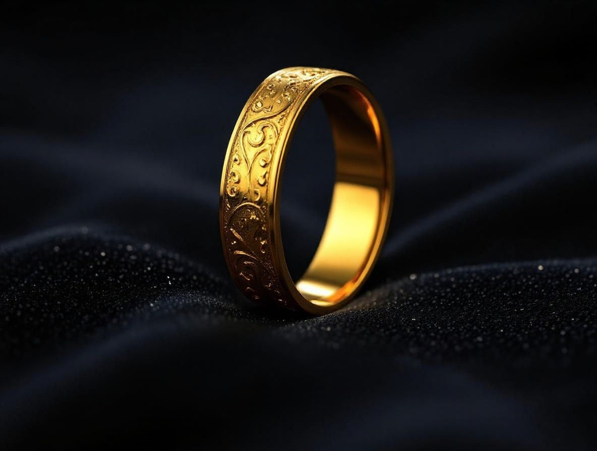 Gold ring with engraved diamond pattern